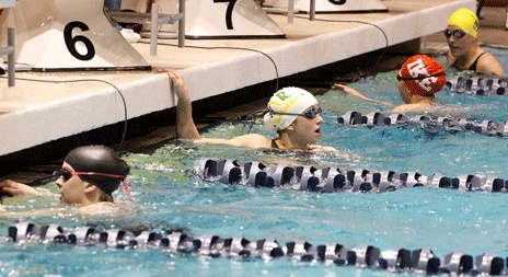 Kentridge’s Emily Mohr checks out her final time in the 50-free during the state meet. Mohr took fifth in the event