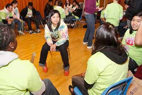 Kent Police Youth Council leader Lisa Pham critiques the group skits on responsibility during the ‘Game of Life’ on Tuesday