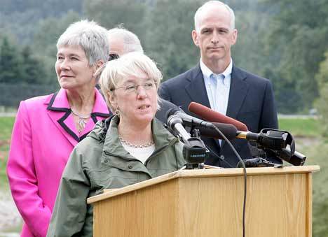 Sen. Patty Murray talks at a press conference along the banks of the Green River Monday in Kent about what residents and the federal government can do to prepare for flooding this winter. Kent Mayor Suzette Cooke