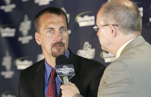 Steve Konowalchuk is introduced Thursday at the ShoWare Center in Kent as the new coach of the Seattle Thunderbirds.