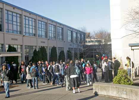 Kent-Meridian students congregate after classes earlier this week. A recent assessment of student test scores in the district are noting a difference in test scores district wide regarding the district's African American students.