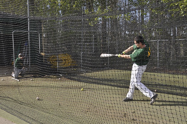 Taking his cuts: Kentridge’s Matt Fleming works on his swing in a batting cage as he hopes to lead the Chargers back to the playoffs.