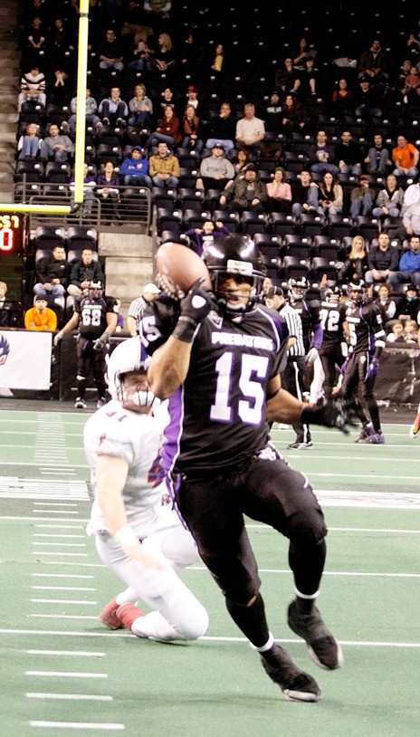 Andre Piper-Jordan attempts to catch a pass for the Kent Predators Feb. 25 against Sioux Falls at the ShoWare Center. New owners take over the Indoor Football League team this week and will change the team name to the Seattle Timberwolves.