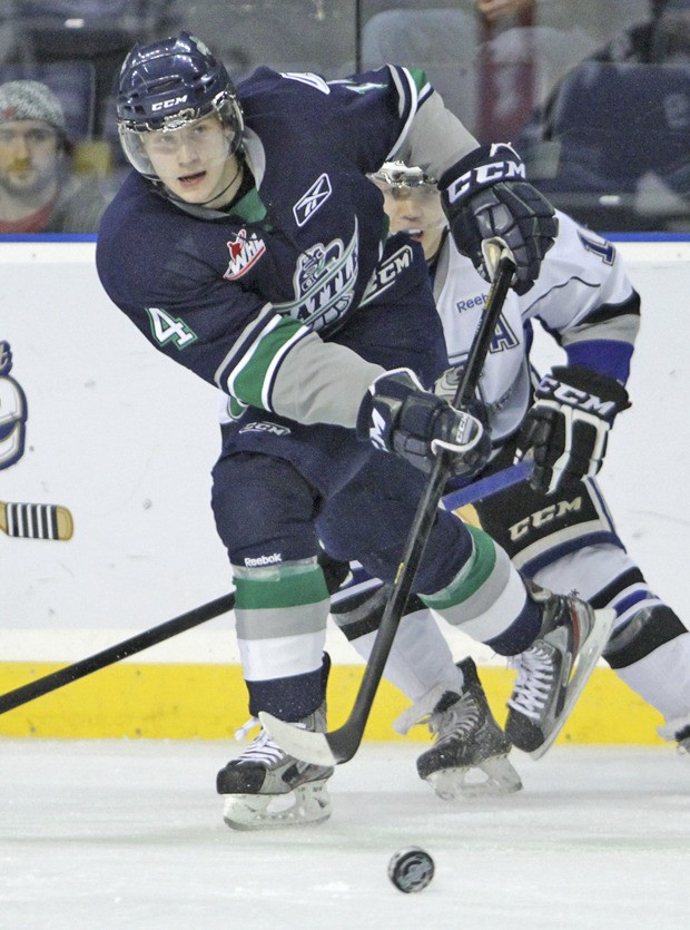 Thunderbirds forward Connor Honey follows the puck during Tuesday night's setback at the ShoWare Center.