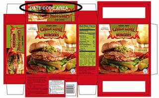 A picture of the packaging on the product under recall by the USDA. The circled area shows where the date code is located.
