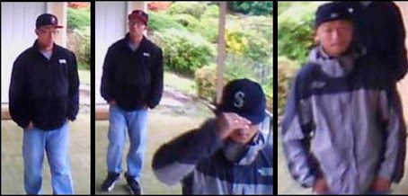 Kent and Renton police are looking for these two men in connection with recent home burglaries in the two cities. The photos are from home video surveillance cameras.
