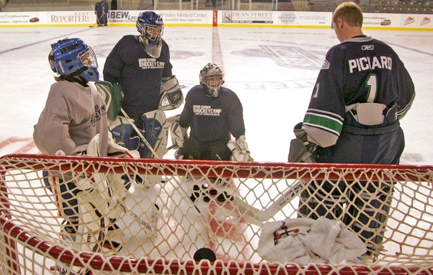 Goaltender Calvin Pickard gives tips last summer at the Seattle Thunderbirds Hockey School. Registration is open for this year's camp that runs Aug. 15-20 at the ShoWare Center in Kent.