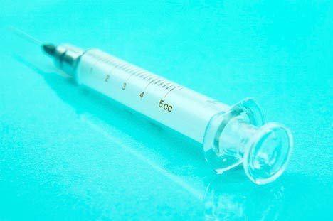 A general-purpose syringe. The vaccine for the H1N1 flu virus