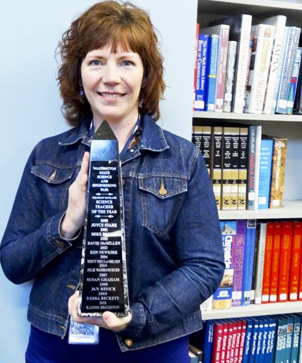 Meridian Middle School science teacher Michele Chamberlain received the Mary Haviland Science Teacher of the Year Award from the Washington State Science and Engineering Fair.