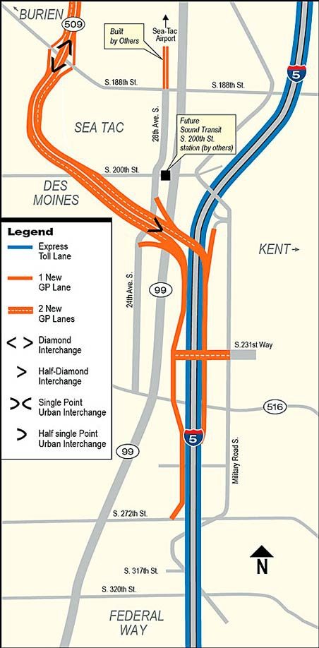 The state DOT plans to expand State Route 509 from SeaTac to Kent at I-5