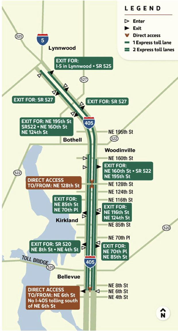 Opening 17 miles of express toll lanes on I-405 between Lynnwood and Bellevue is a step to reducing congestion on the Eastside. The long-term vision includes a 40-mile express toll lane system between SR 167 at the Pierce/King County line and the I-405/I-5 interchange in Lynnwood.