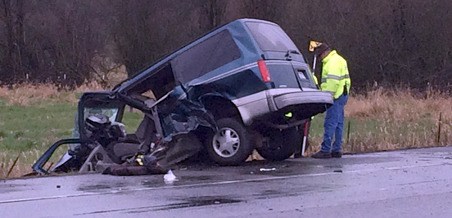 The driver of this van died after a collision with another vehicle early Tuesday morning along South 277th Street near the West Valley Highway.