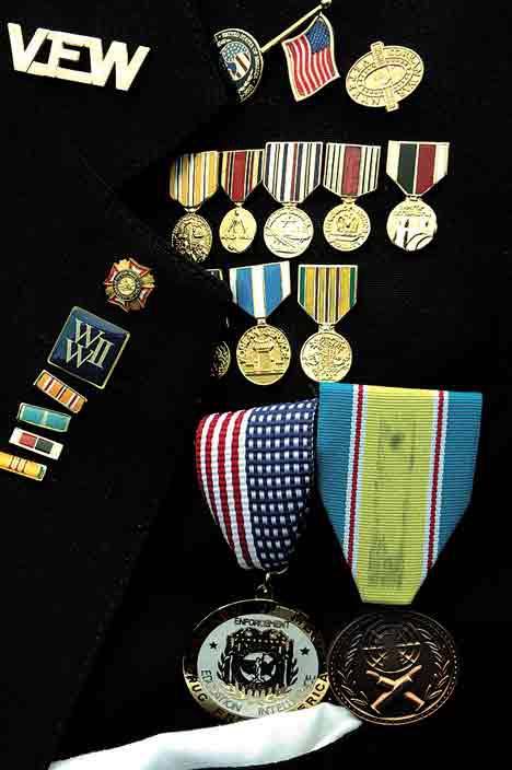Medals on the uniform of a local veteran