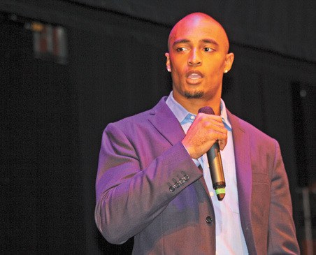 Seattle Seahawks receiver Doug Baldwin tells Kentridge High students about his successes and failures at a Sunday baccalaureate service at the school.
