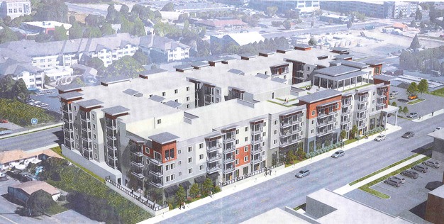 A rendering of the proposed Reserve at Kent senior living apartment complex at 623 W. Meeker St. This image looks to the northeast toward Kent Station.