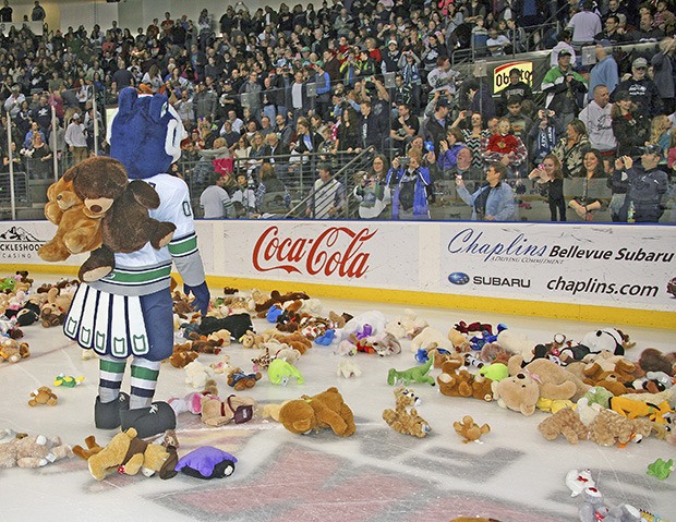 The Fred Meyer Teddy Bear Toss presented by WARM 106.9 returns to the ShoWare Center on Jan. 21 when Seattle takes on Vancouver. All teddy bears and other stuffed animals thrown on the ice after the T-Birds' first goal of the game will be collected and distributed by the WARM 106.9 Teddy Bear Patrol.
