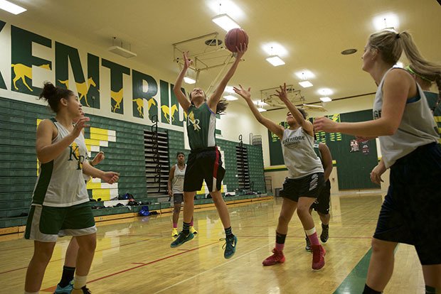 Kentridge sophomore Bronte Fougere goes for a layup during a recent practice with the Chargers who hope to return this season to the Class 4A state playoffs.