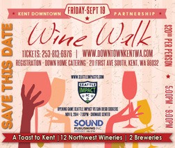 Try wines from as many as 12 wineries at the Sept. 19 Wine Walk in downtown Kent.