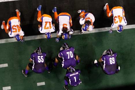The Predators line up on the 1 yard line Friday during their first home game at the Kent ShoWare Center