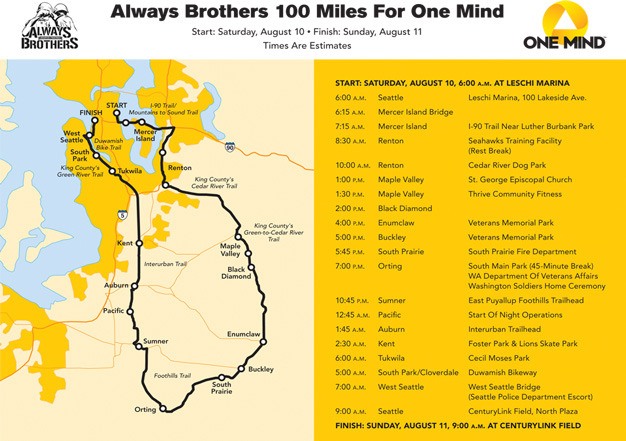 Map of the Aug. 10-11 Always Brothers run.