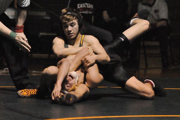 Kentridge's 113-pound Derek Freitag ties up Enumclaw's Kyle Opland in the championship match. Freitag took the decision.