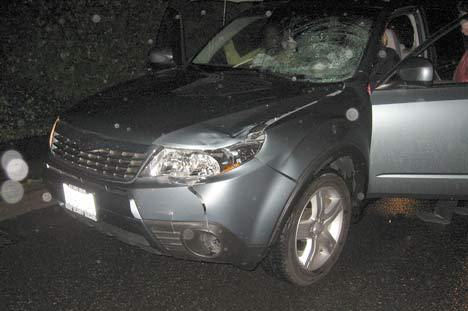 The late-model Subaru Forester sport-utility vehicle involved in a pedestrian accident early Monday morning in Kent sustained damage to its left front.