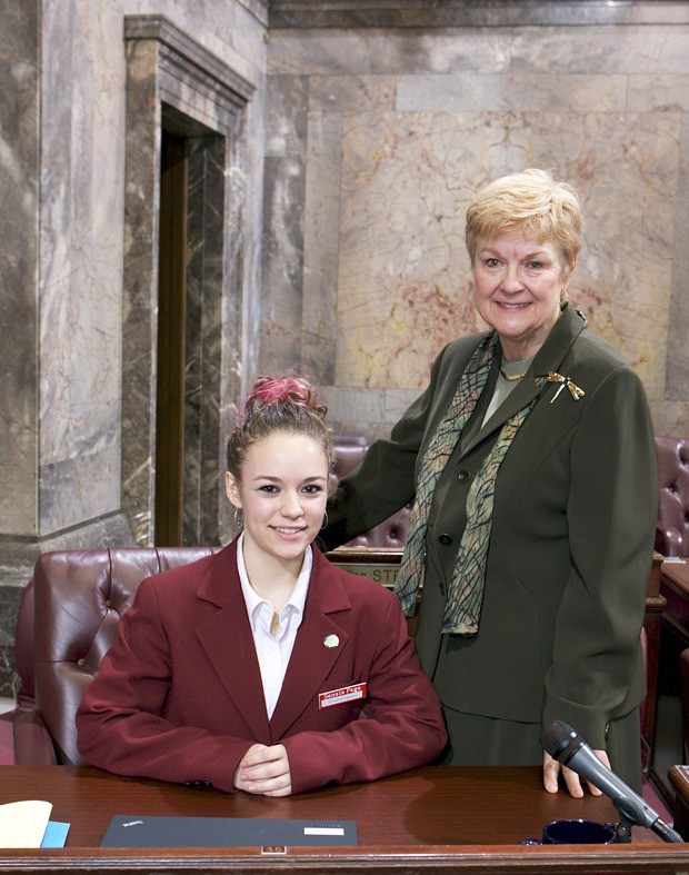 Elizabeth Johnson on the Senate floor with Sen. Karen Keiser