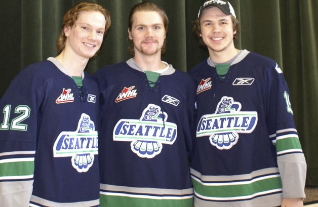 Seattle Thunderbirds spoke to students about bullying. From left to right: Tyler Alos
