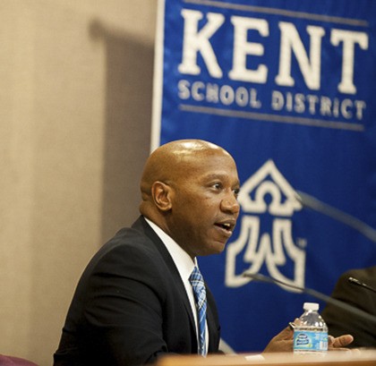 Calvin Watts speaks at a public forum. The Kent School District selected Watts as its new superintendent.