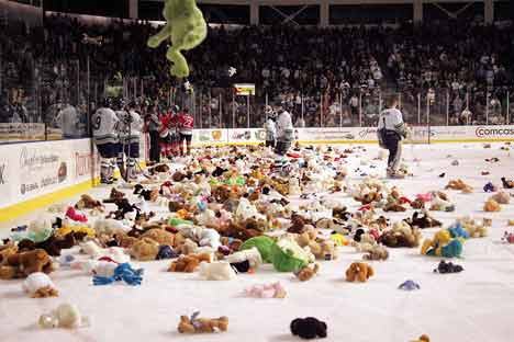 The Teddy Bear Toss during the Jan. 23 Thunderbirds game at the ShoWare Center collected more than 4