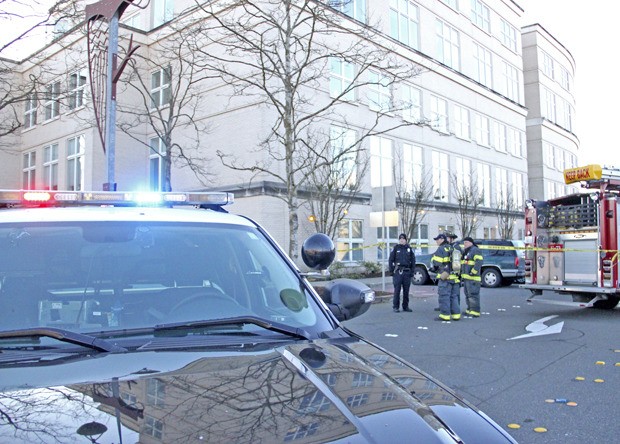 Kent Police and the Kent Fire Department were on the scene as a Port of Seattle bomb squad investigated a suspicious package left outside an interior door at the Norm Maleng Regional Justice Center on Tuesday.