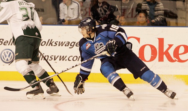 Seattle Thunderbird Colin Jacobs had the winning goal in the shoot out against the Everett Silvertips at ShoWare Center