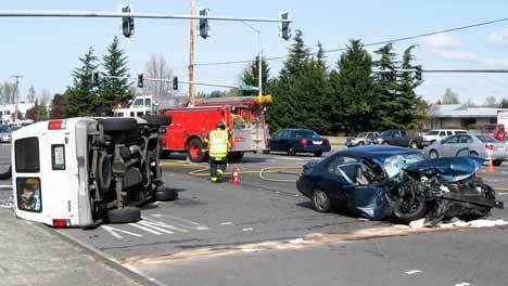 Two drivers were transported by paramedics to local hospitals as a precautionary measure after a white van and a blue Chevrolet Prizm collided at about 2:40 p.m. March 23 at the intersection of South 196th Street and the West Valley Highway in Kent. Kent Police investigators said the sedan