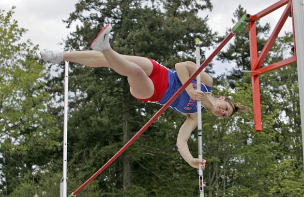 Kent-Meridian's Jenna Crain takes first in the pole vault with an 11' vault Friday