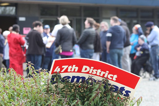 A large crowd assembled at the Kent Phoenix Academy on Saturday for the 47th Legislative District Democrats Presidential Caucus.