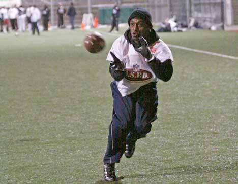 Predators player Marcus Reed makes a catch during a practice at Wilson Playfields in Kent Feb. 18 to prepare for the team's first game
