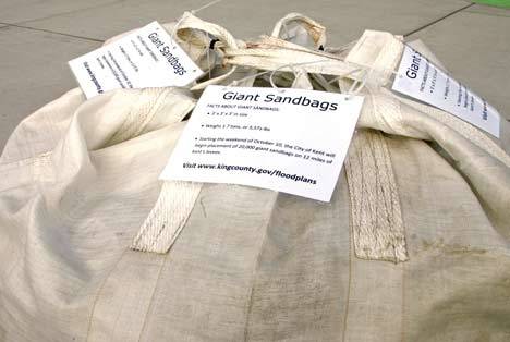 Example of the sandbags the City of Kent will use to line 12 miles of Green River levees