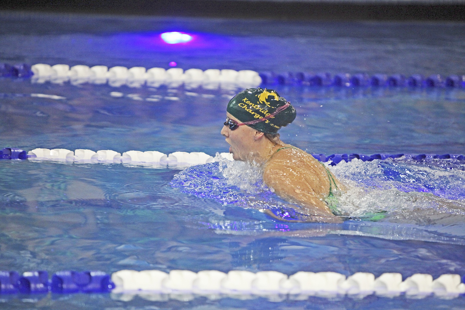 Kentridge’s Michaela Childress charges to victory in the 100-yard breaststroke. COURTESY PHOTO