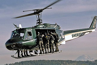The King County Sheriff’s Office air support unit of three helicopters would be cut in 2018 under a budget proposal by County Executive Dow Constantine. Courtesy Photo
