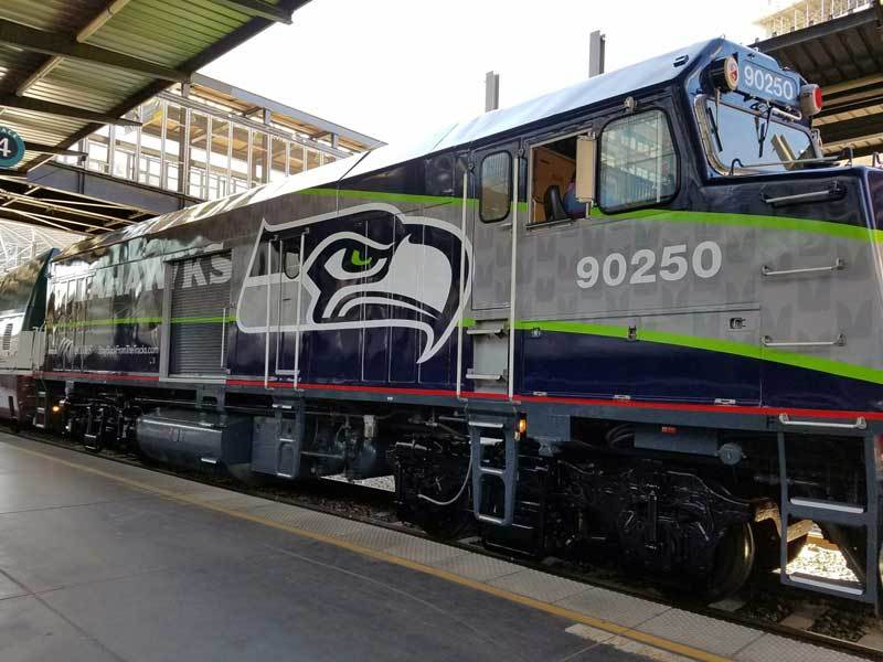 Amtrak’s new Seahawks-themed train.