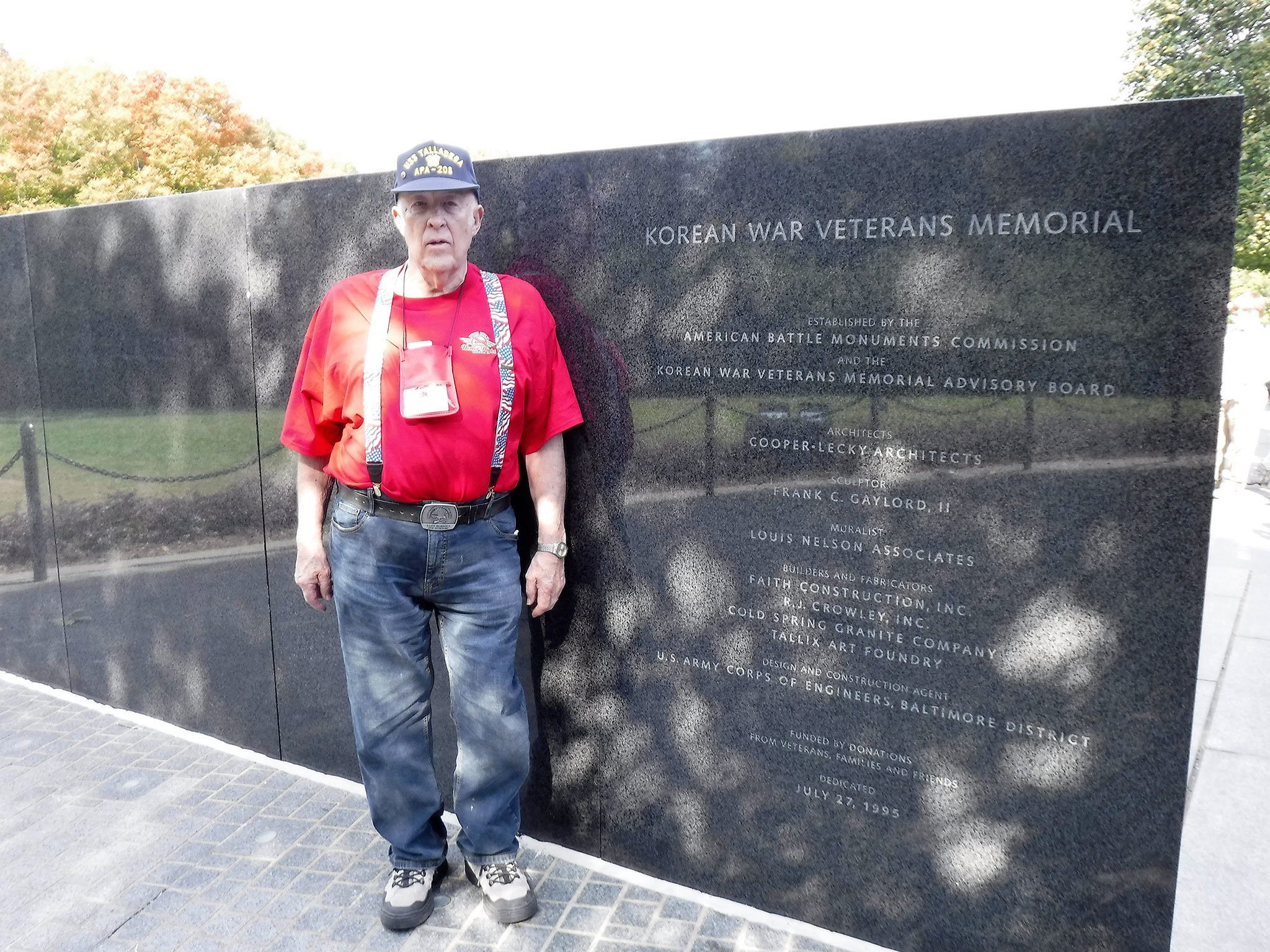 John Sutherland Jr., of Kent, stands in front of the Korean War Memorial in Washington, D.C. Sutherland, a Korean War veteran, traveled to the nation’s capital with Puget Sound Honor Flight. COURTESY PHOTO