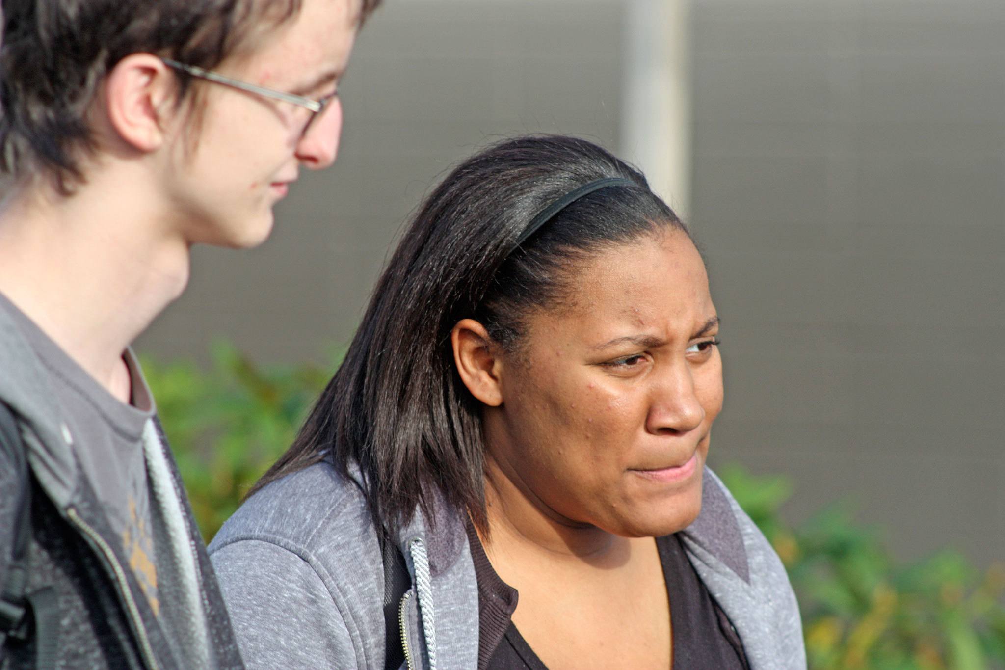 Kent-Meridian High School students Lashaiah Dickerson, right, and Damien Jennings led a student walkout in protest of Donald Trump’s presidency on Monday. MARK KLAAS, Kent Reporter