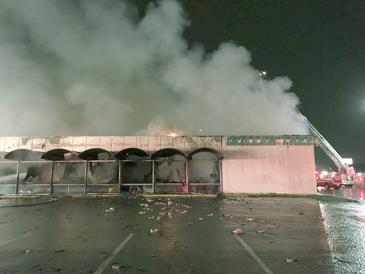 A Sunday fire destroyed a Dollar Tree store in Kent in the 23400 block of Pacific Highway South.