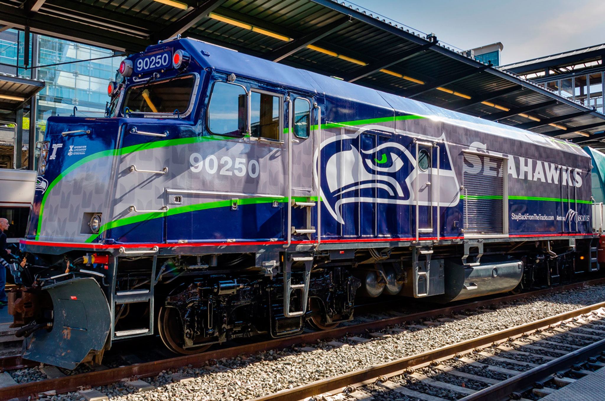 The new Amtrak Cascades Seahawks train was unveiled on Oct. 12. COURTESY PHOTO