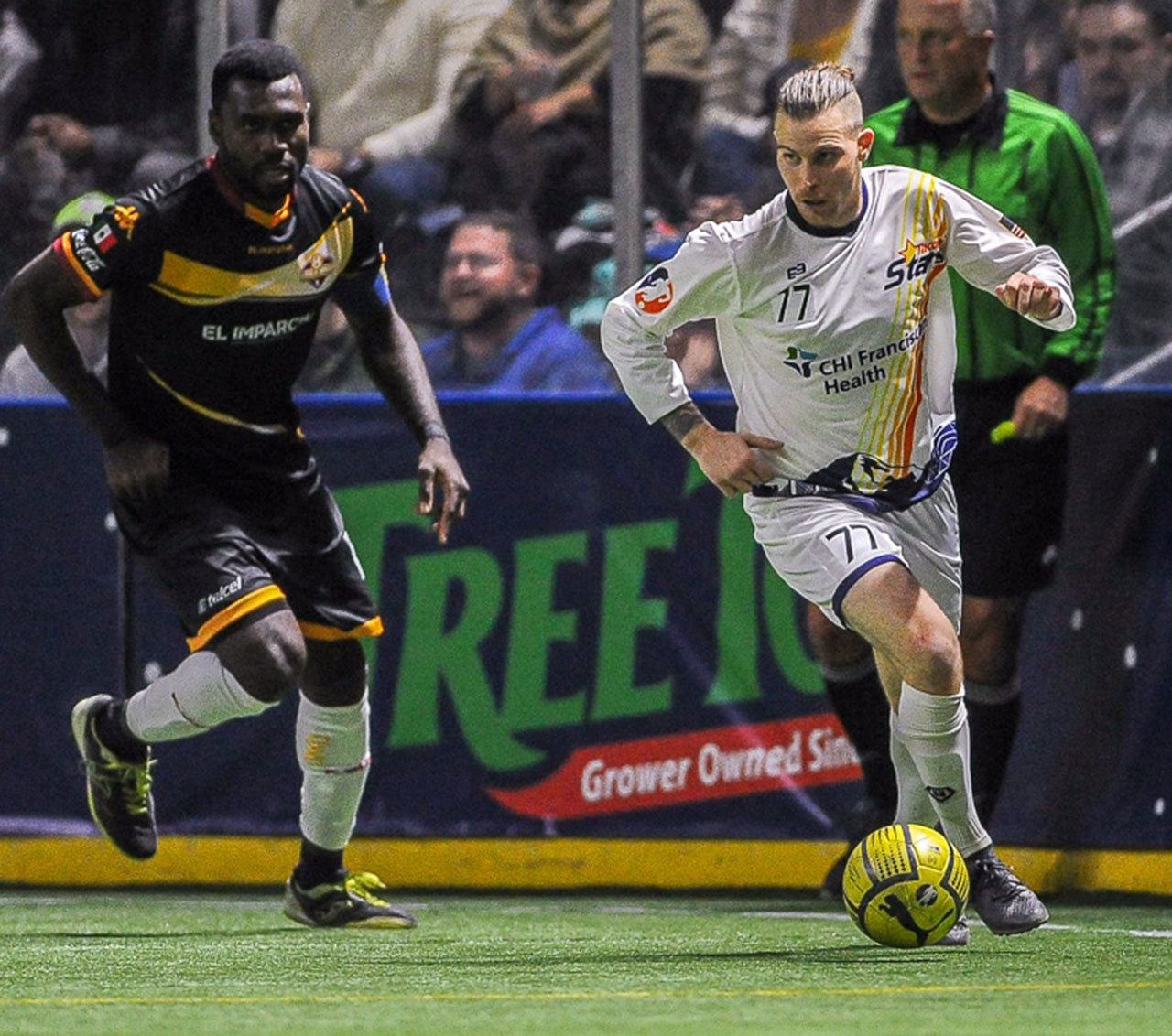 Tacoma Stars forward Alex Megson, right, was named to the Major Arena Soccer League Team of the Week for week eight. COURTESY PHOTO, Tacoma Stars