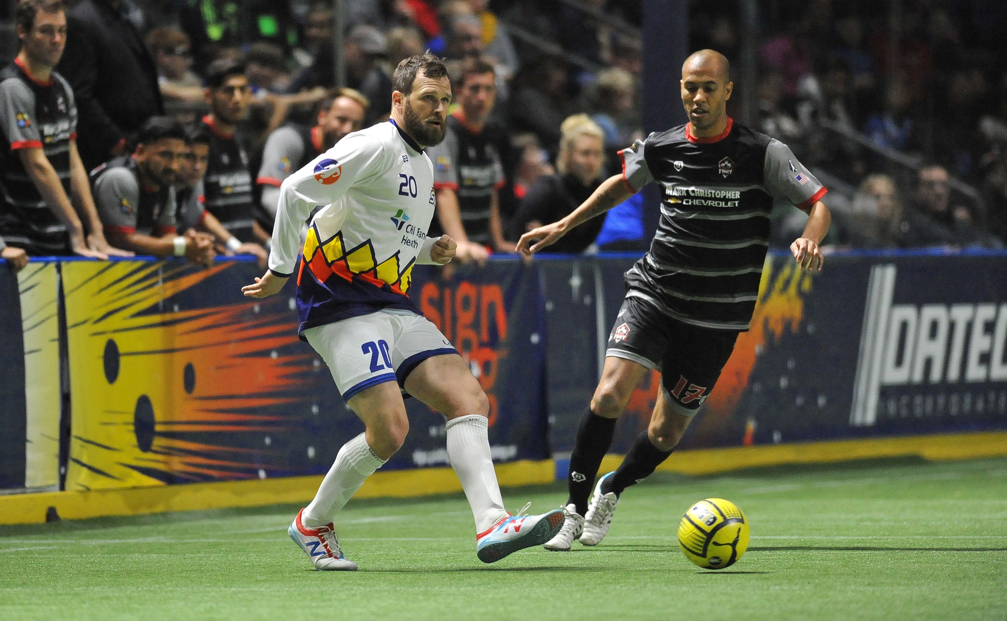 The Stars’ Evan McNeley pushes the ball upfield against the Fury during MASL play Saturday night at the ShoWare Center. COURTESY PHOTO, Jeff Halstead/Tacoma Stars