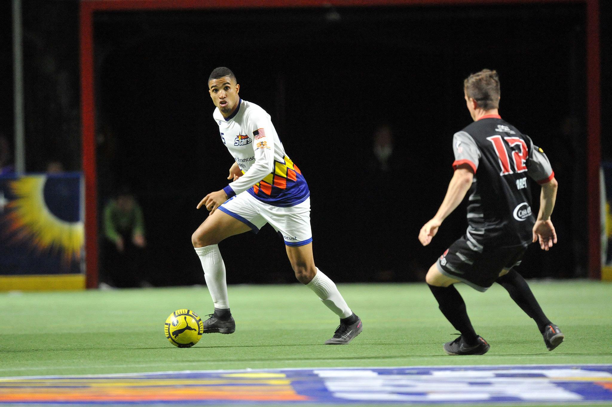 The Stars’ Michael Ramos pushes the ball up the field against Baja. The teams collide at 6:05 p.m. Saturday at the ShoWare Center. COURTESY PHOTO, Jeff Halstead/Tacoma Stars