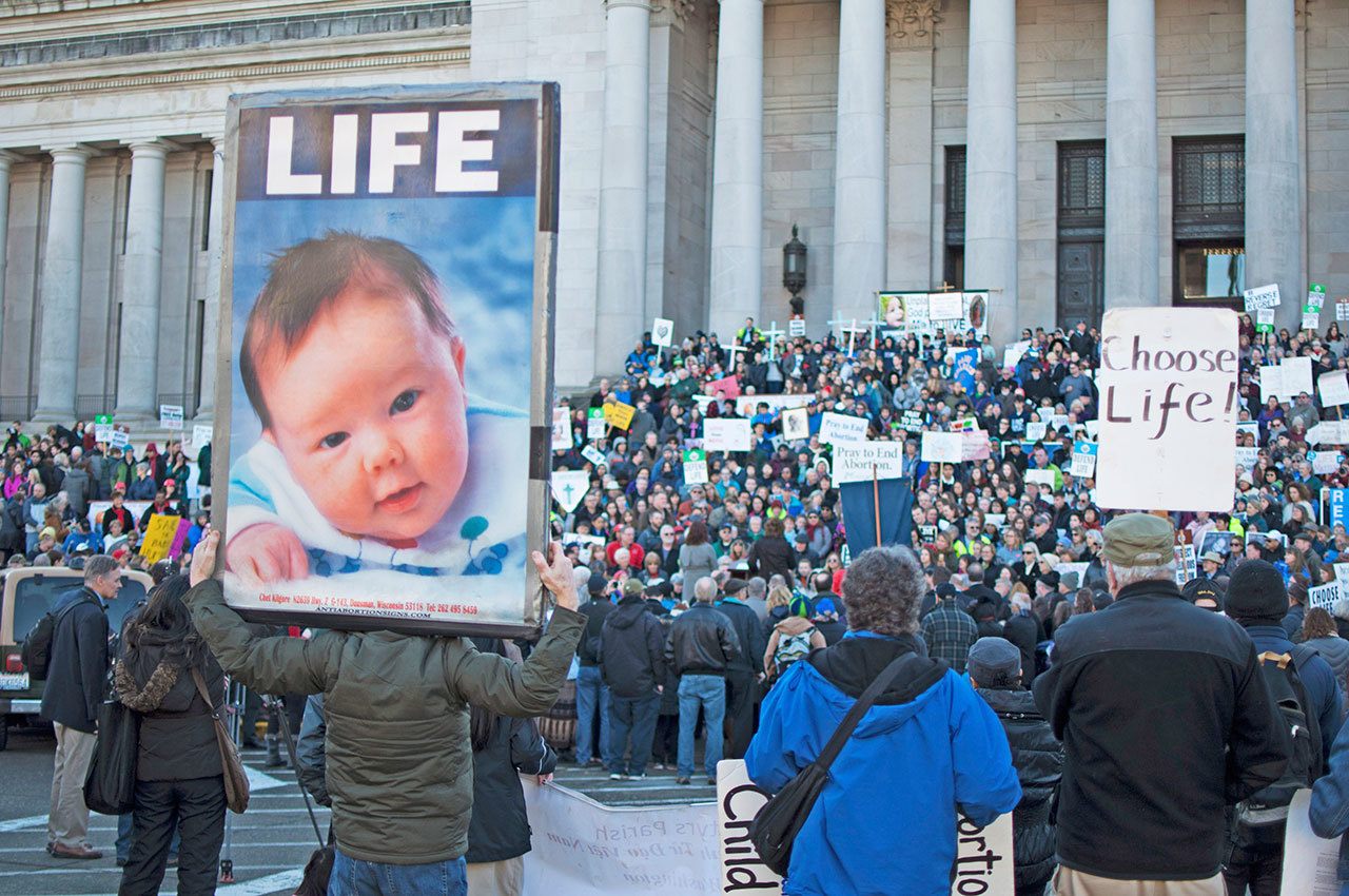 Thousands gathered at the steps to the Capitol on Monday for the 39th annual Washington State March for Life Rally. COURTESY PHOTO, Enrique Pérez de la Rosa, WNPA Olympia News Bureau