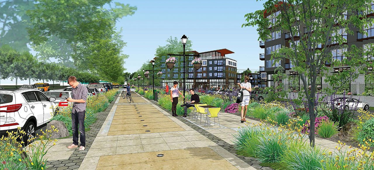 A rendering of what a West Meeker Street promenade could look like near a proposed new Riverbend Gateway development. Courtesy image/City of Kent