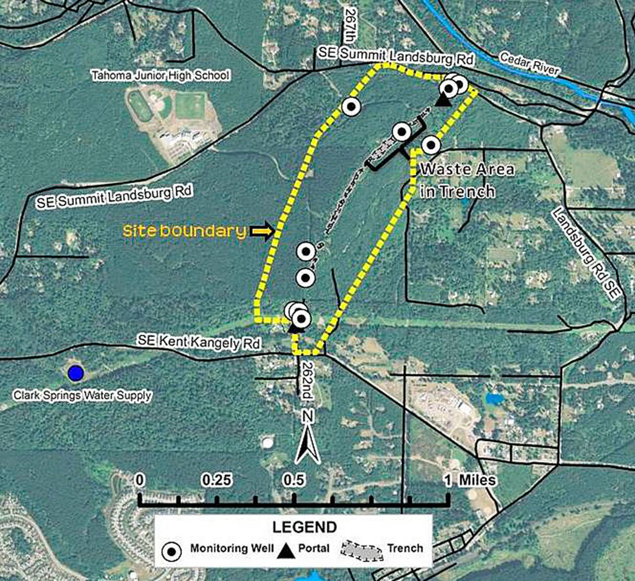 The state Department of Ecology plans to start cleanup this spring of the Landsburg Mine industrial waste site near the city of Kent’s Clark Springs watershed that supplies drinking water. Courtesy Photo, City of Kent